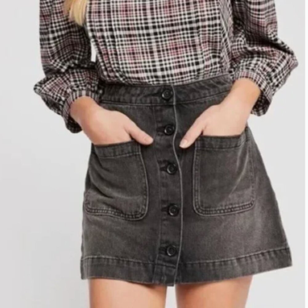 We The Free Free People Black Button Front Denim Mini Skirt – Size 26